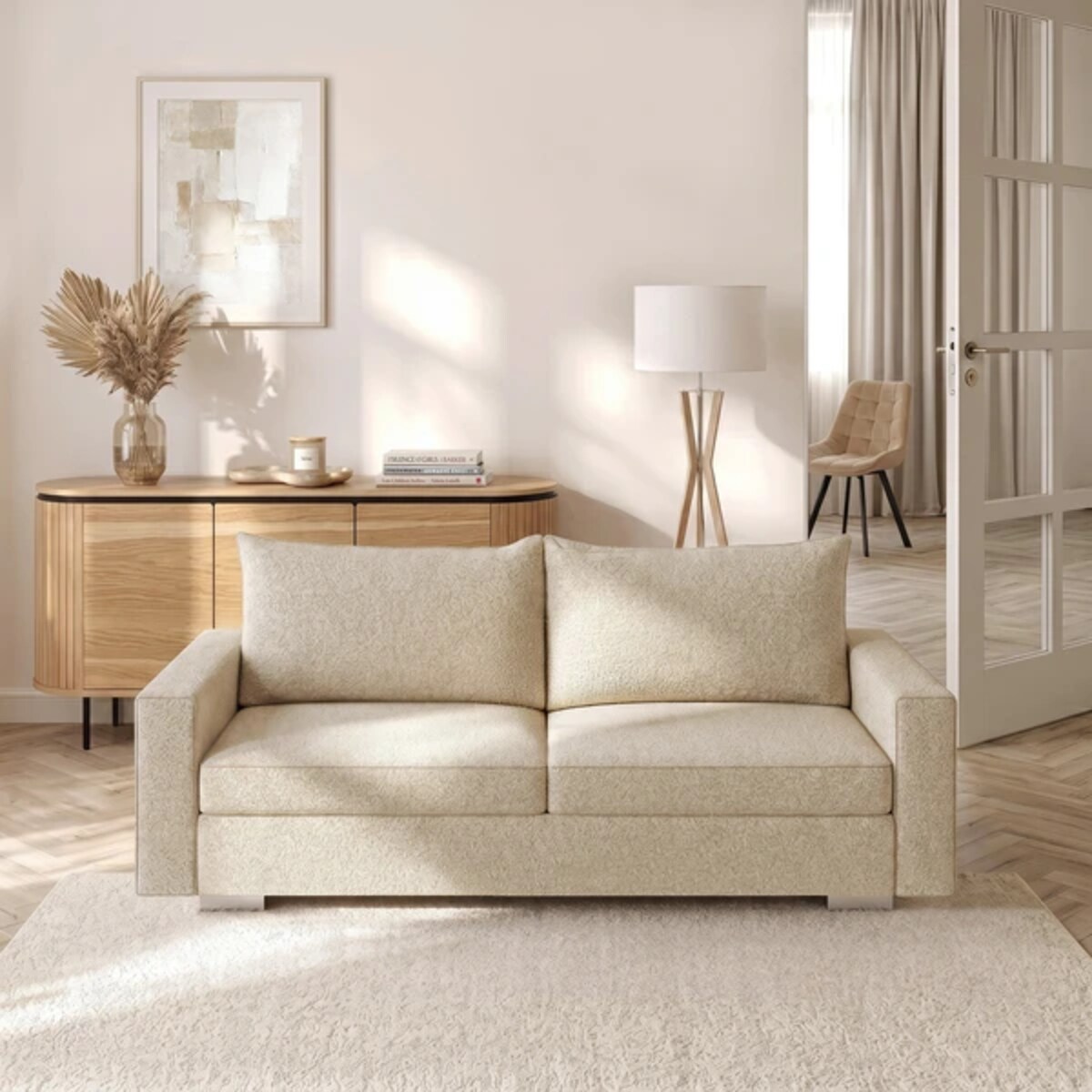 Sofa Rozkładana Kanapa z Funkcją Spania Dwuosobowa Do Salon Beżowa DRAVOS