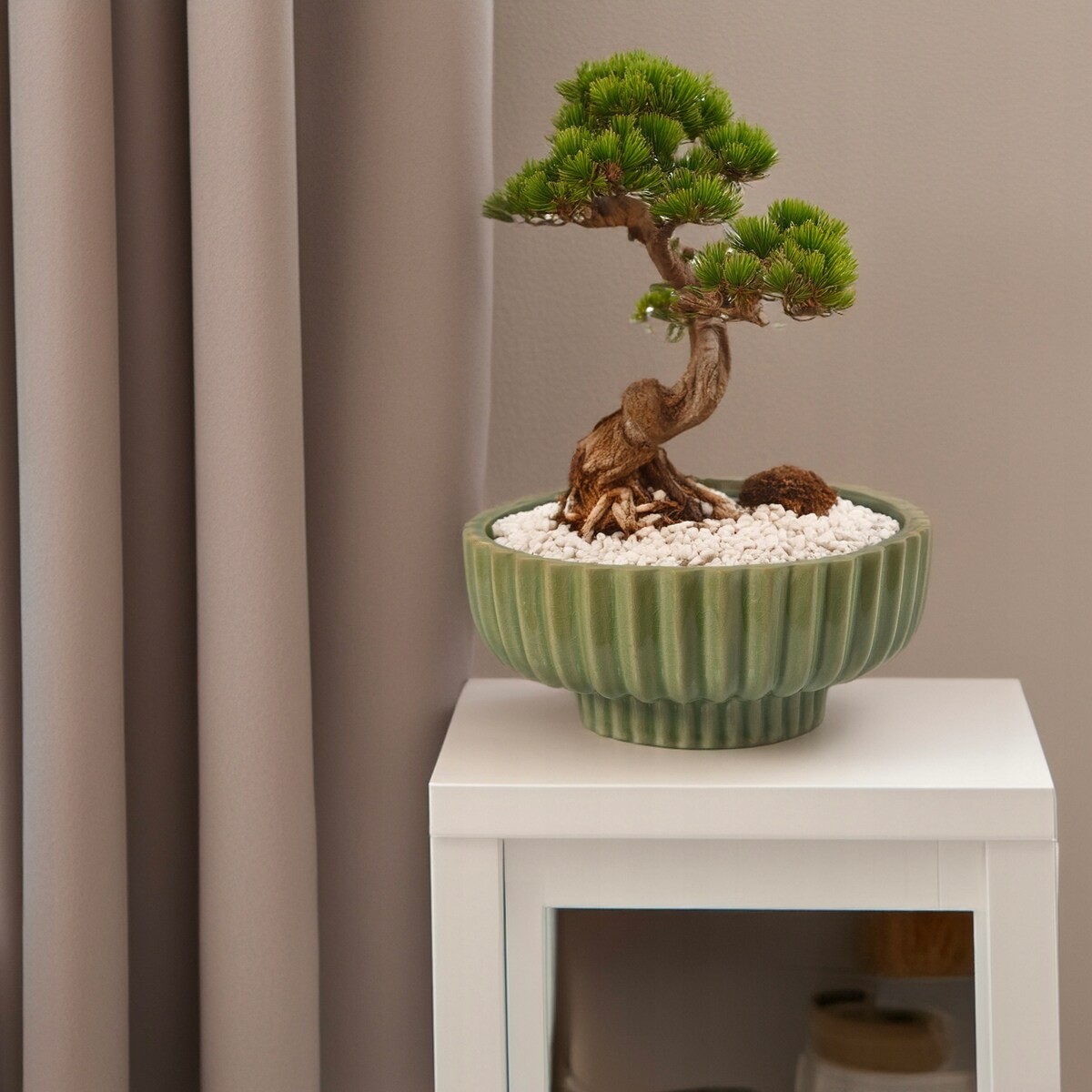 DONICZKA NA BONSAI 26cm okrągła osłonka na palmy kaktusy zielona ceramika