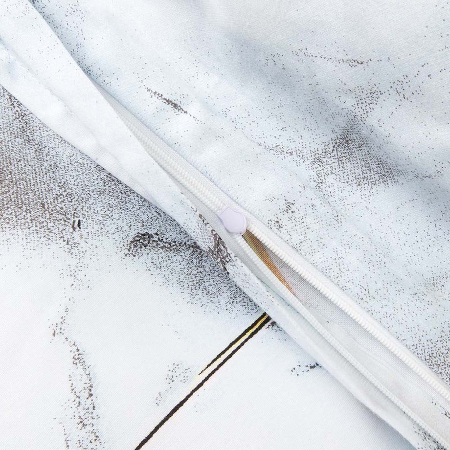 Pościel satyna bawełniana 180x200 Marbela marmur, biała i szara, złote detale, Satynlove