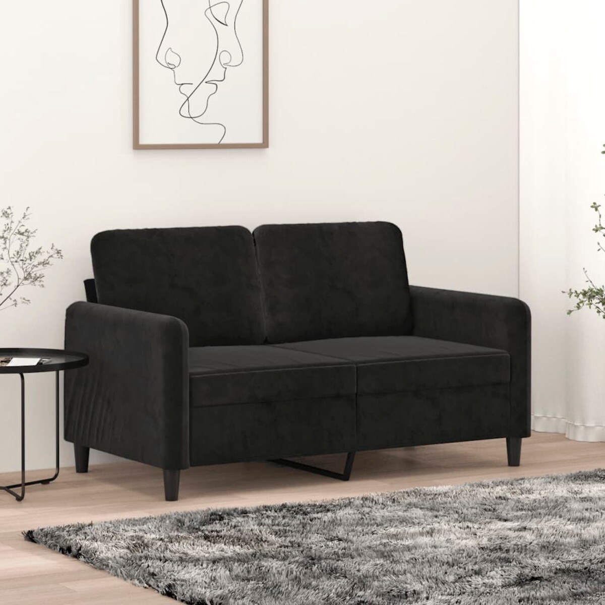 vidaXL Sofa 2-osobowa, czarna, 120 cm, tapicerowana aksamitem