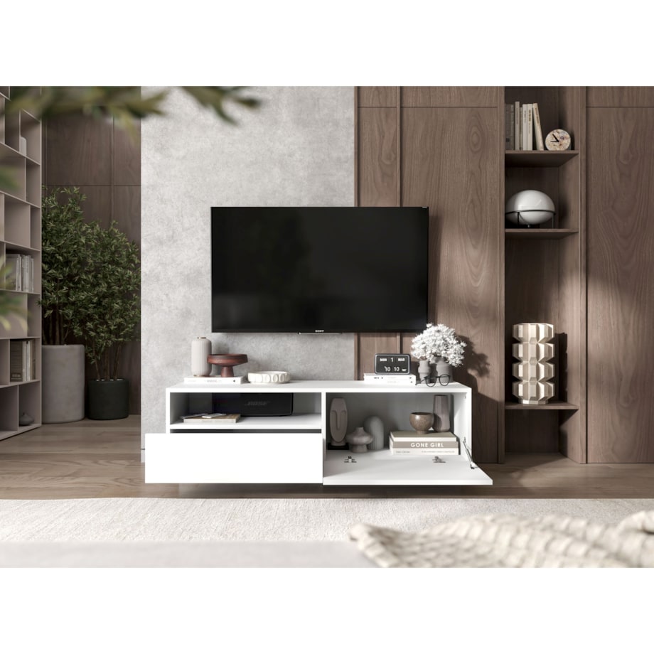 Szafka RTV Komoda Loft Biały MAT stojąca / wisząca szuflada 120 cm