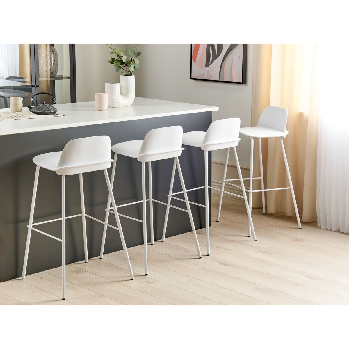 Zestaw 4 krzeseł barowych biały MORA
