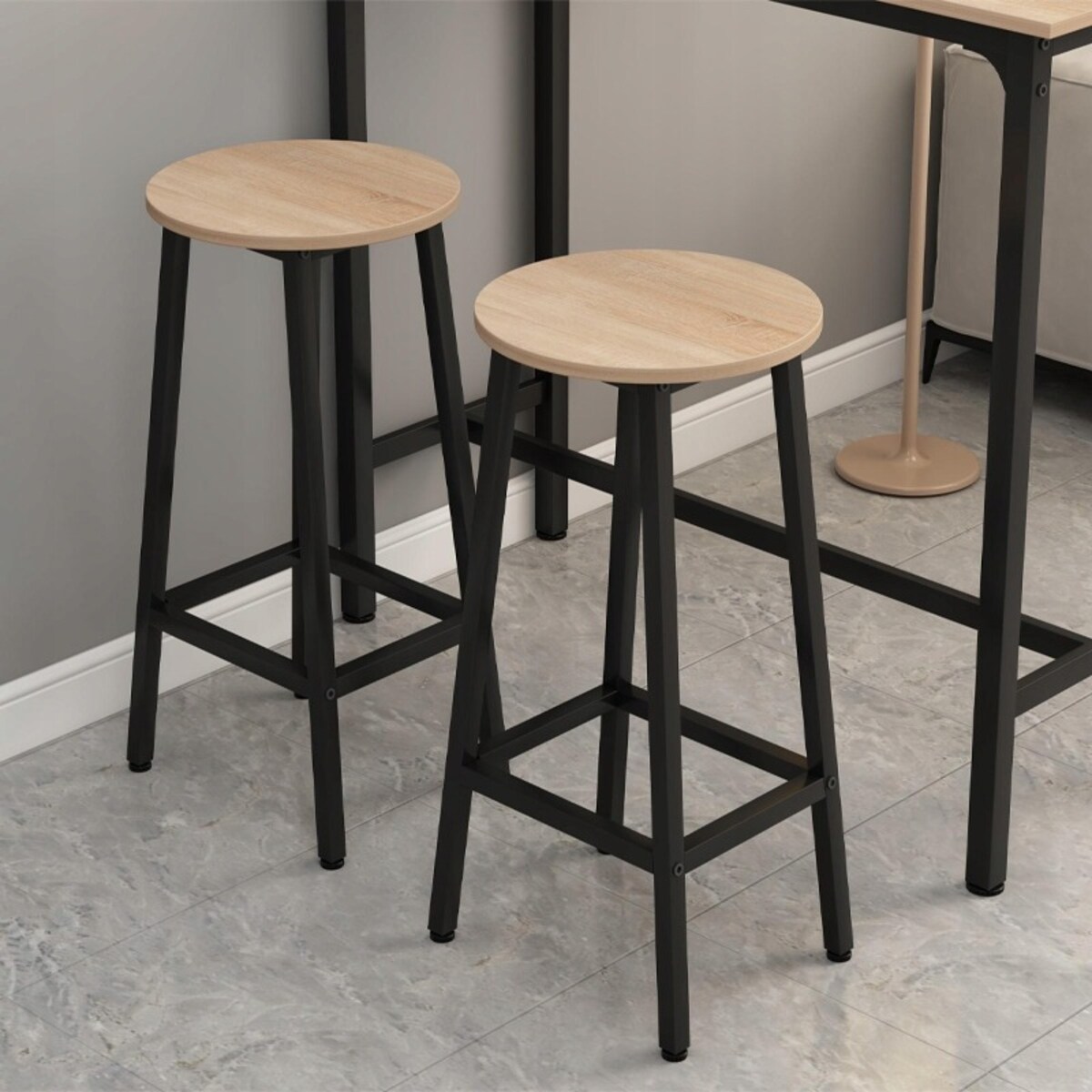 2x krzesło wysokie hoker barowy kuchenny stołek taboret metalowy dąb 65 CM