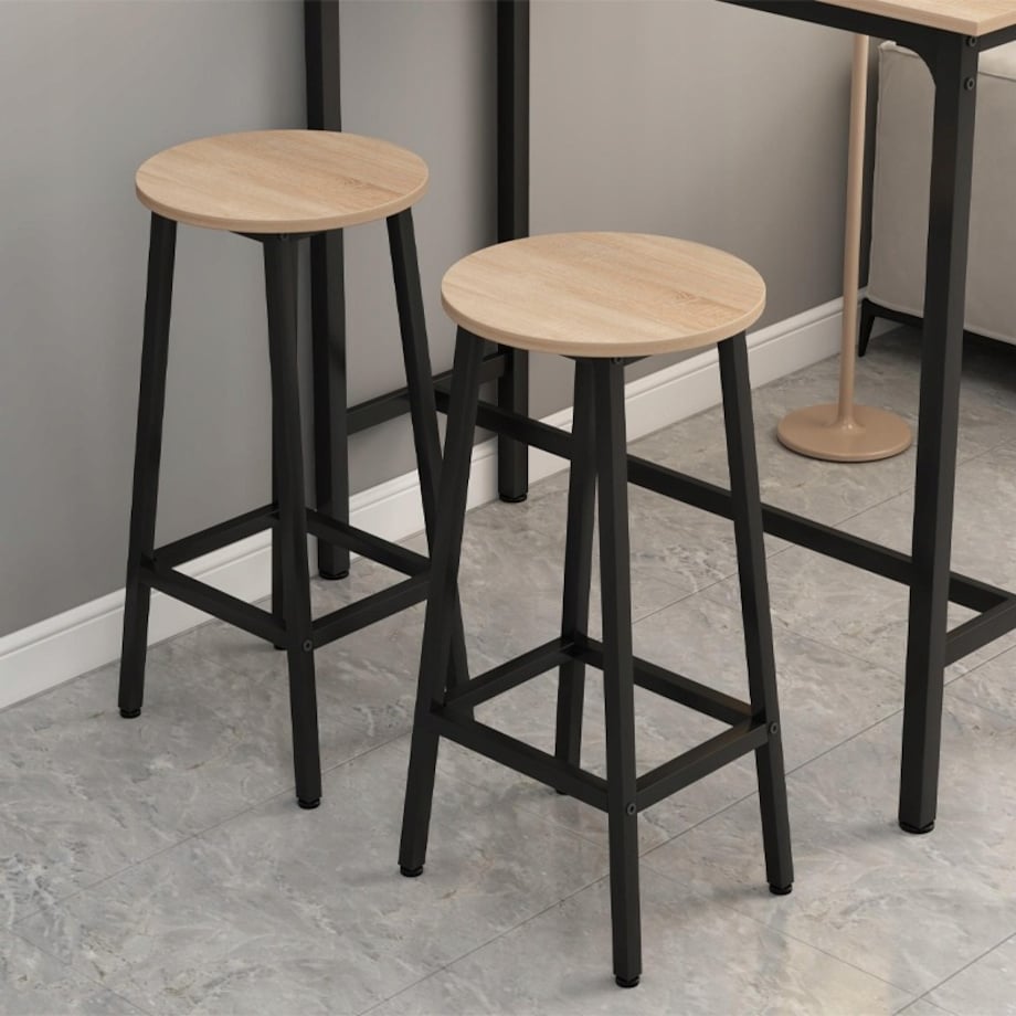 2x krzesło wysokie hoker barowy kuchenny stołek taboret metalowy dąb 65 CM