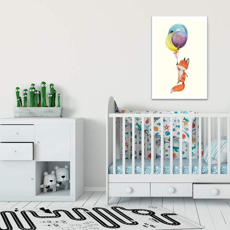 Poster Story, Plakat, Obraz - Lisek z Balonami, wymiary 42 x 60 cm