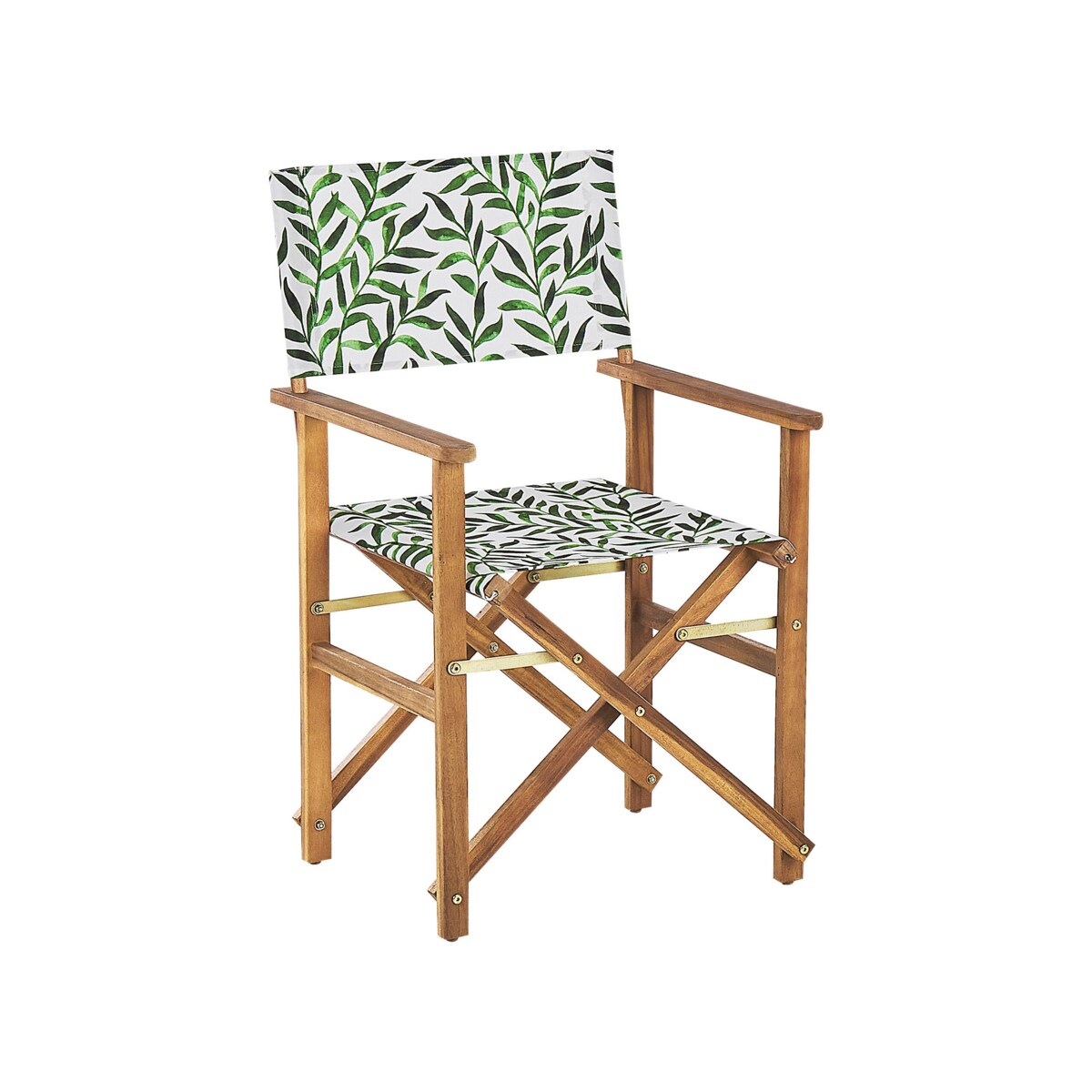 Zestaw 2 krzeseł ogrodowych akacjowy jasne drewno z białym / wzór w liście CINE