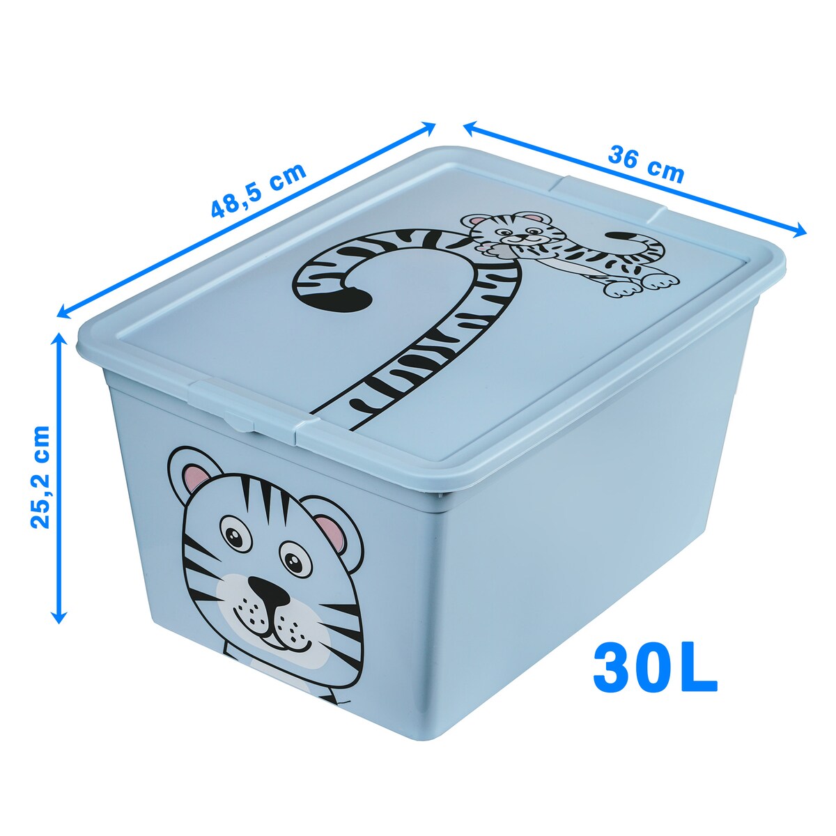 Pojemnik Plastikowy Na Zabawki Z Pokrywą 30 L Zamykany Do Pokoju Dzieci Niebieski