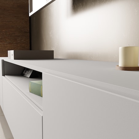 Szafka RTV LION 200cm wisząca, do pokoju gościnnego, proste fronty- biała