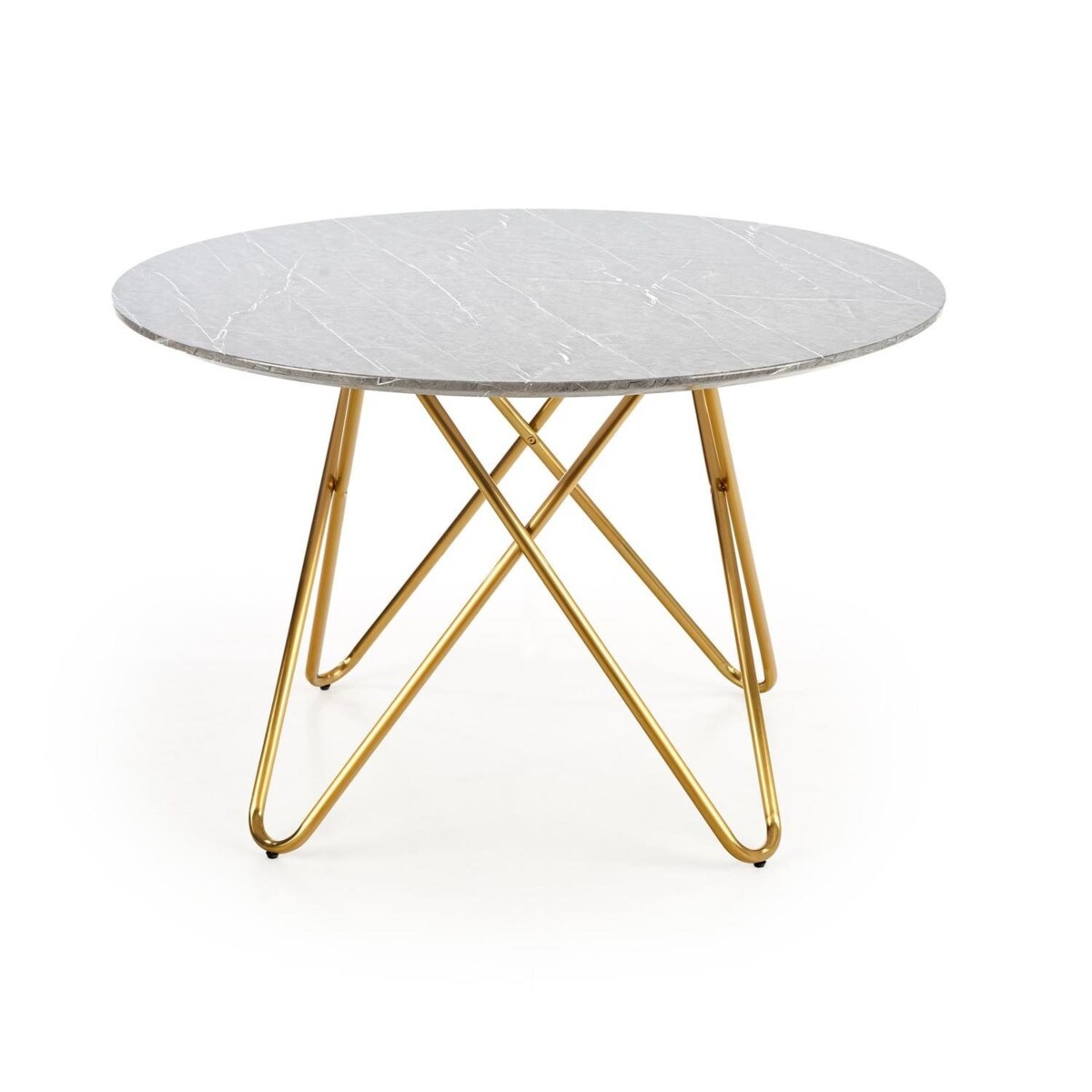 STÓŁ OKRĄGŁY Cristallo popielaty marmur Z MDF złote nogi
