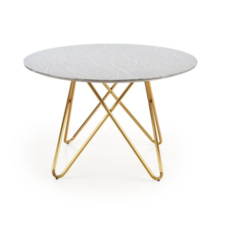STÓŁ OKRĄGŁY Cristallo popielaty marmur Z MDF złote nogi