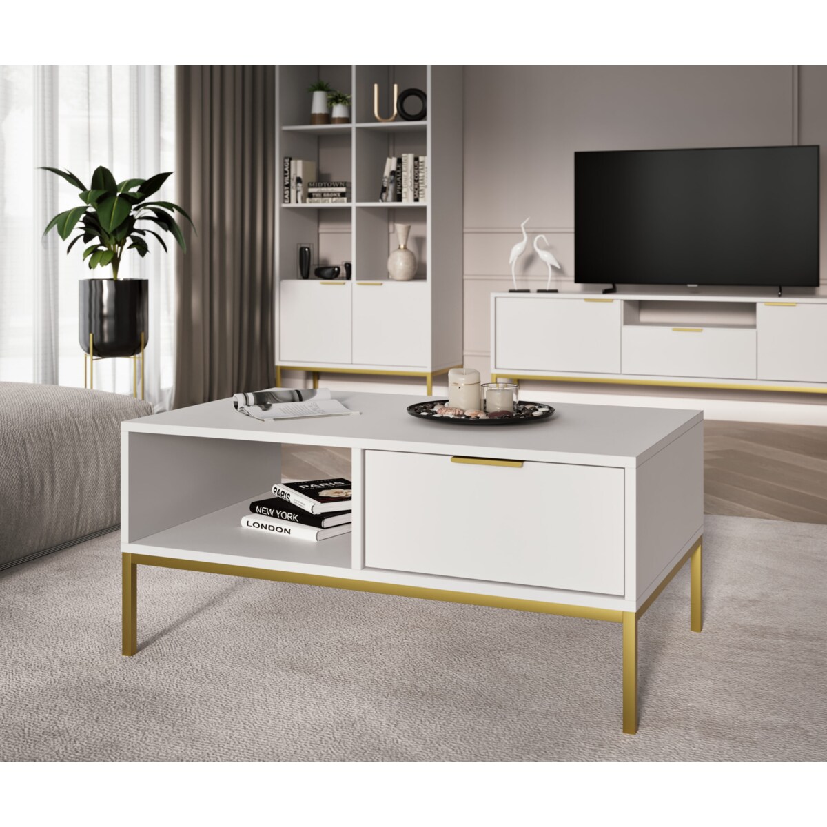 Stolik kawowy Austin 100 biały & złoty