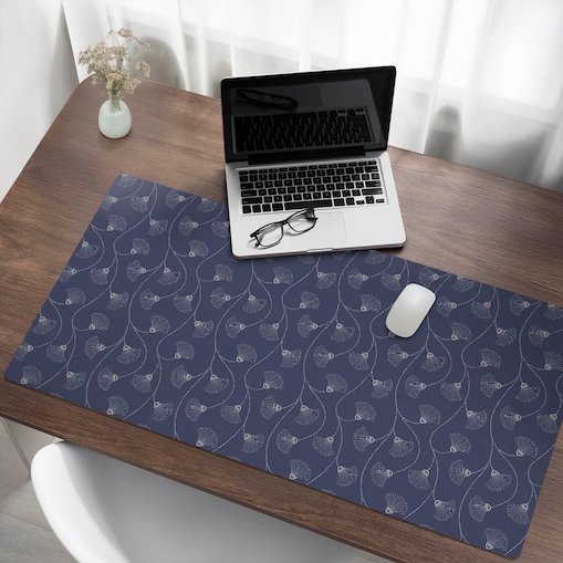 Granatowa mata na biurko Delikatne wachlarze, 120x60 cm