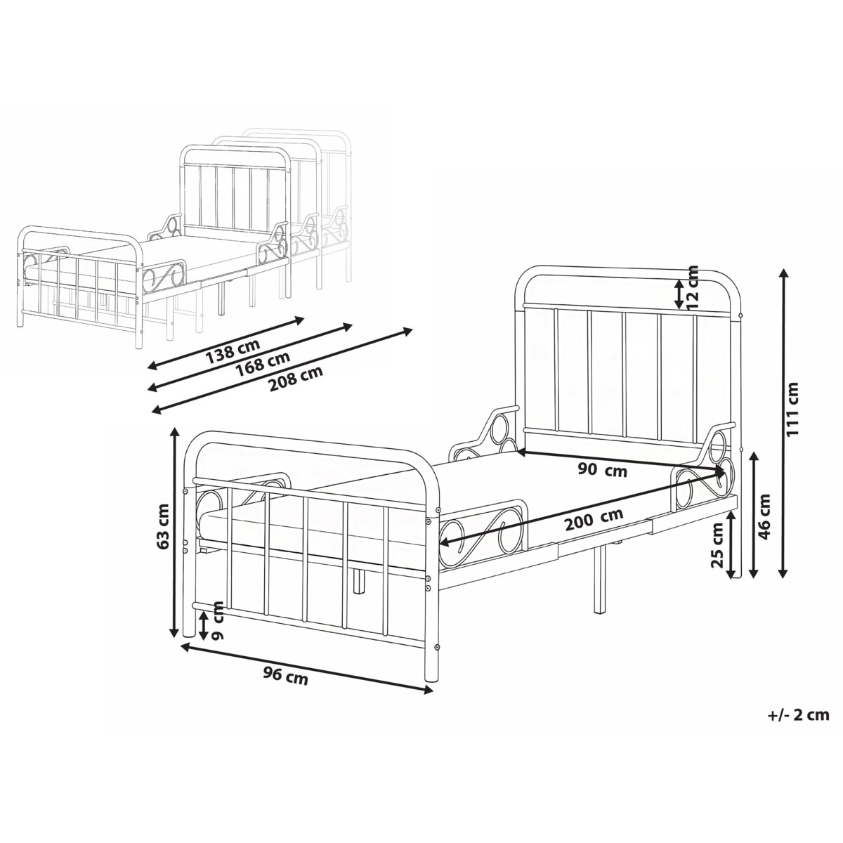 Rozsuwane łóżko dziecięce Metal ANAIS 90 x 200 cm Czarny