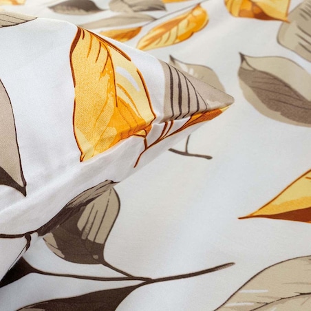Pościel satyna bawełniana 160x200 Exclusive Leaves w brązowe i złote liście