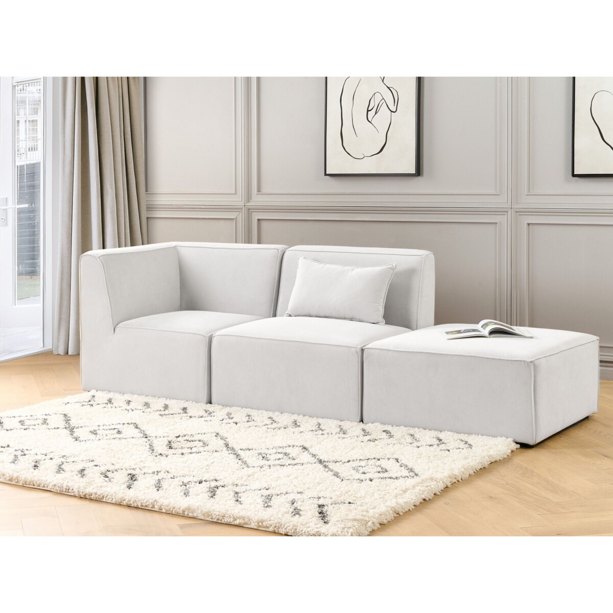 Otomana sztruksowa złamana biel LEMVIG