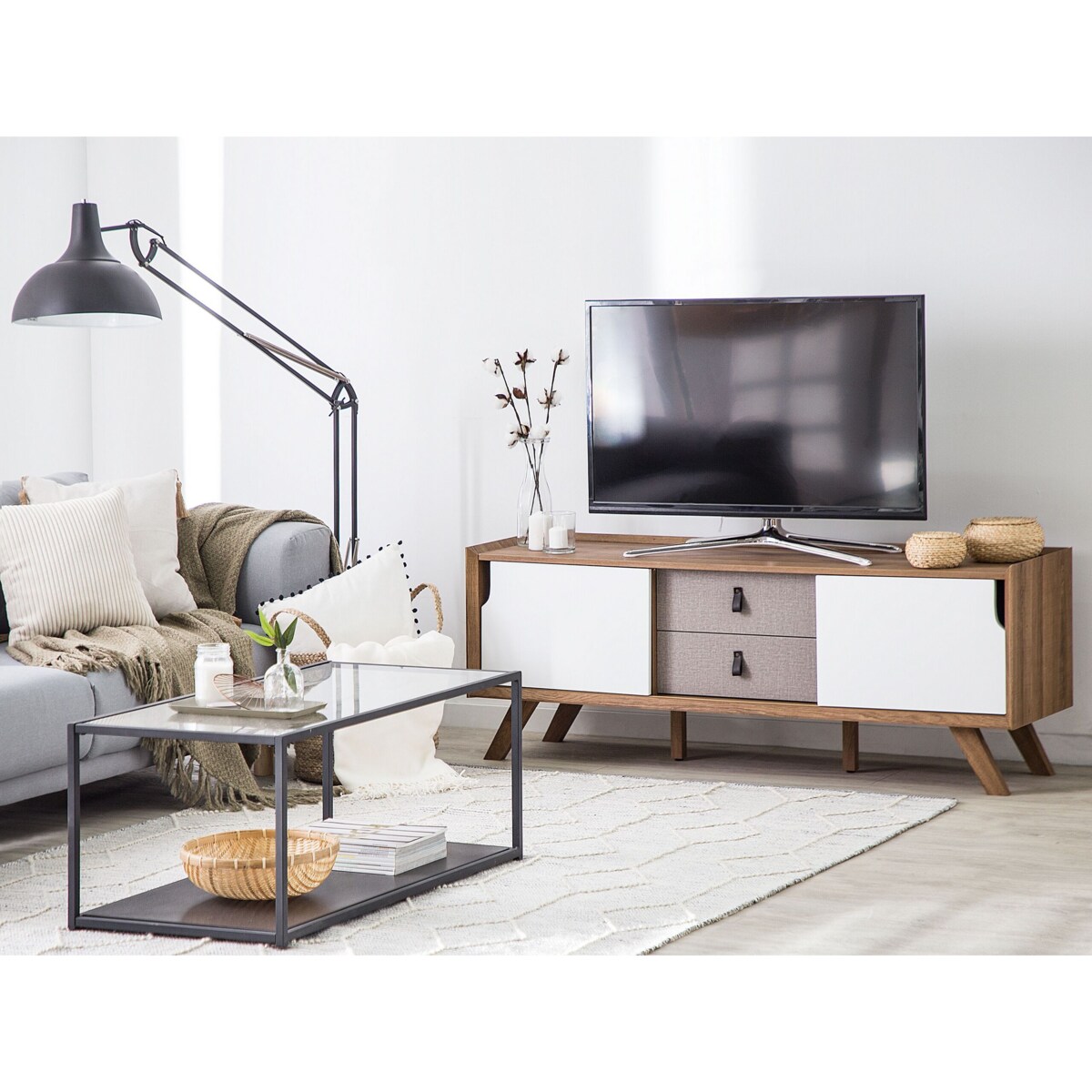 Szafka RTV jasne drewno z białym ACTON