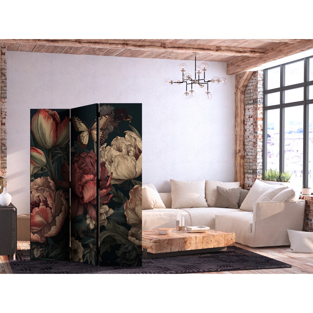 Parawan Dwustronny Ilustracja florystyczna 135x172cm