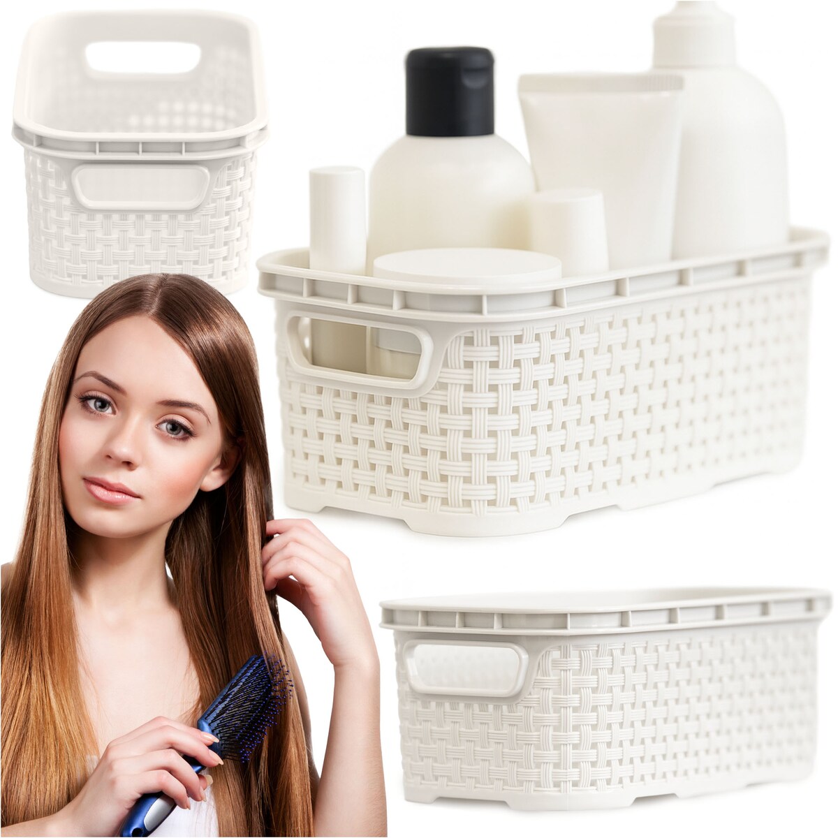 Koszyk Ratanowy Plastikowy 1 L Na Kosmetyki Do Łazienki Pudełko Pojemnik Rattanowy Biały