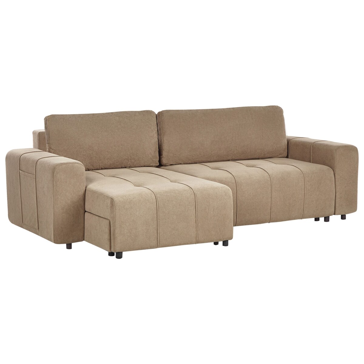 Narożnik rozkładany prawostronny 3-osobowy z pojemnikiem brązowy INNVIK