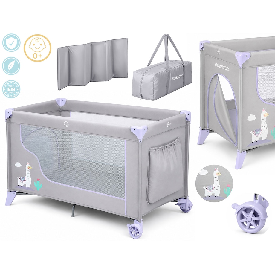 Łóżeczko turystyczne dla dziecka składane podróżne kojec Ricokids + materac + torba