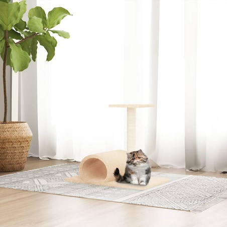 vidaXL Drapak dla kota z tunelem, kremowy, 60x34,5x50 cm