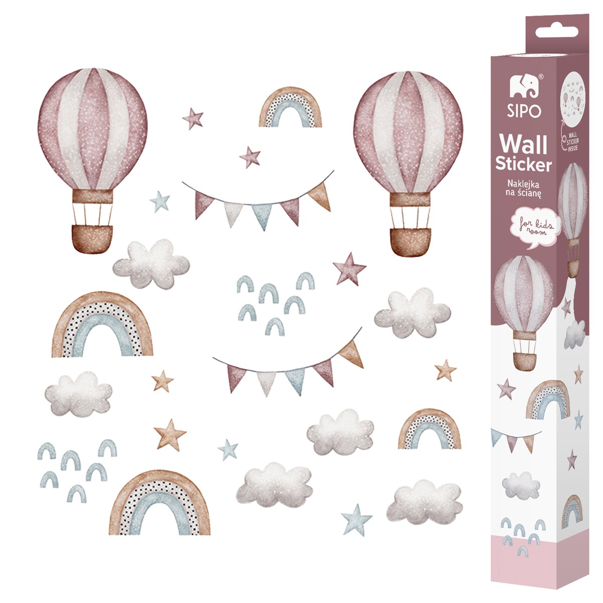 naklejki na ścianę do pokoju dziecka, sipo, balony i tęcza