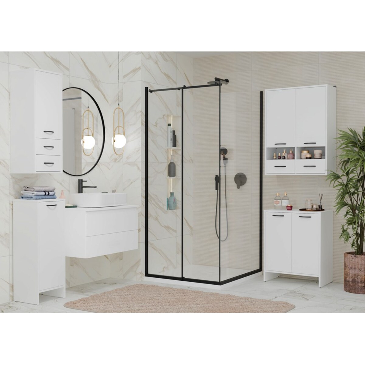 Szafka Łazienkowa Wisząca NINA W1D2S BIAŁY 2 Szuflady 3 Pólki