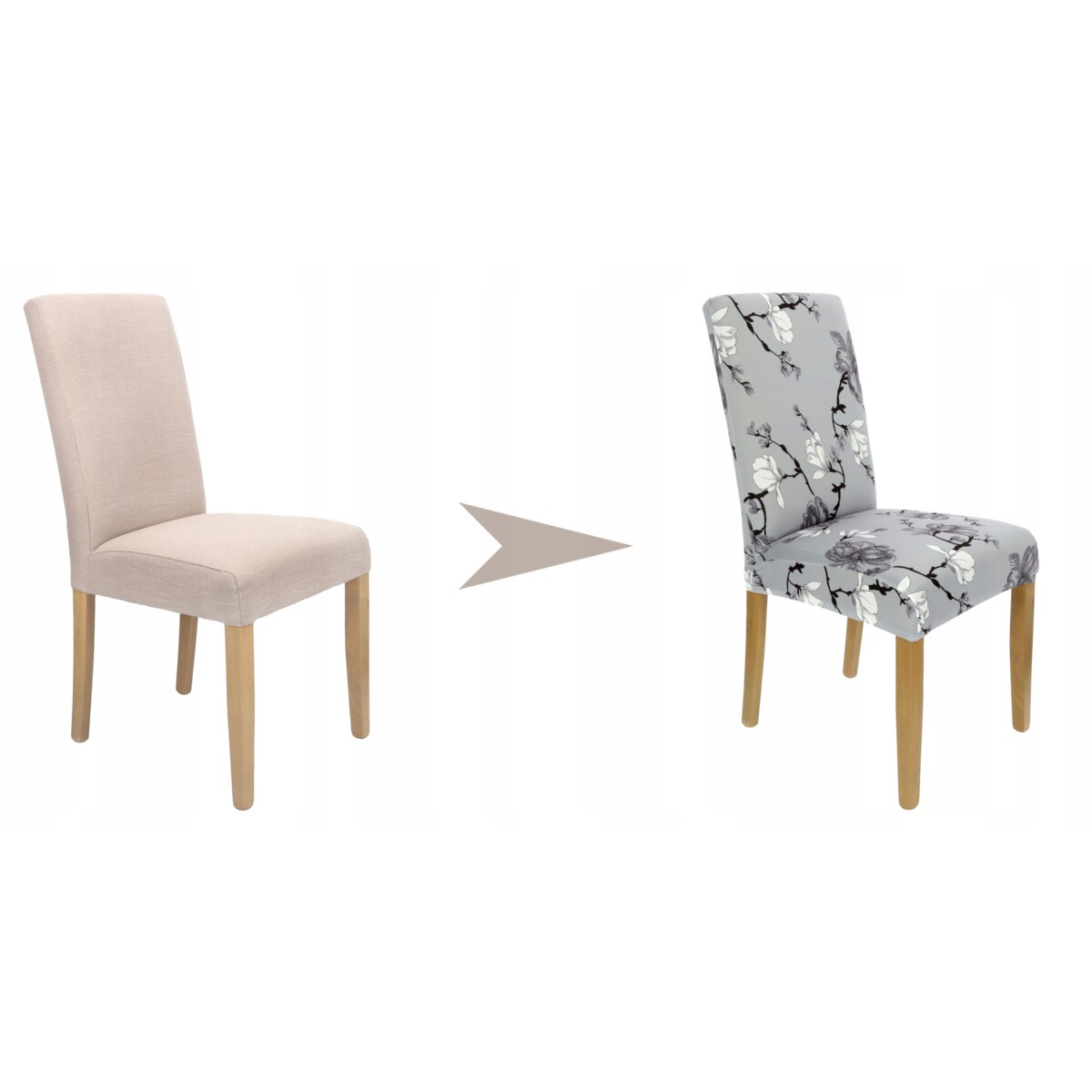 POKROWIEC NA KRZESŁO SZARY KWIATY WZORY ELASTYCZNY [21AH]