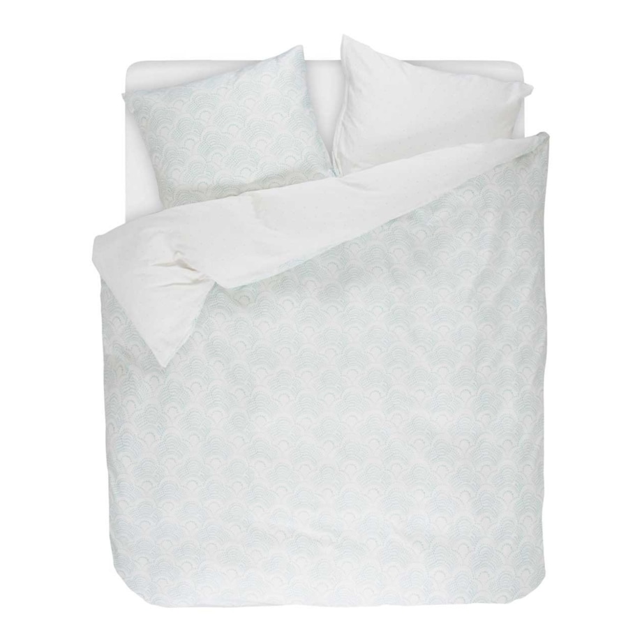 Komplet pościeli z bawełny satynowej we wzory w kolorze niebieskim, poszewka ozdobna, pościel dwustronna, pościel Esprit, 200 x 220 cm