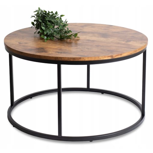 Stolik Kawowy Okrągły Loft Dąb Rustykalny Czarny TIM MAX