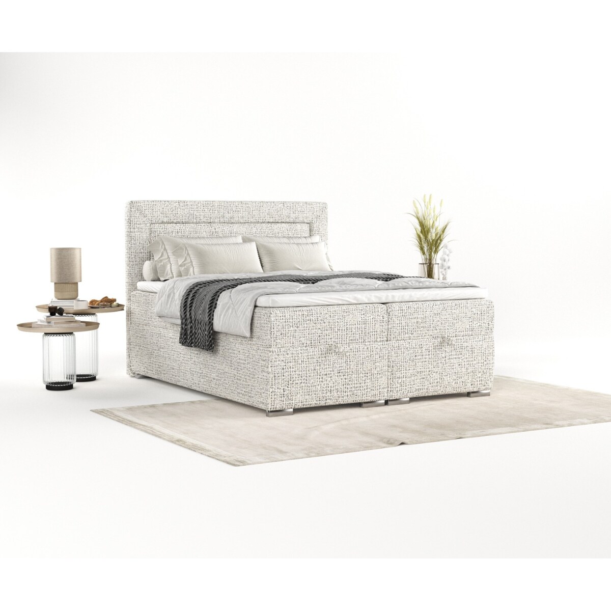 Łóżko kontynentalne LONTANO 180x200 z pojemnikiem, Kremowo-Czarny Melanż, tkanina Coco 80