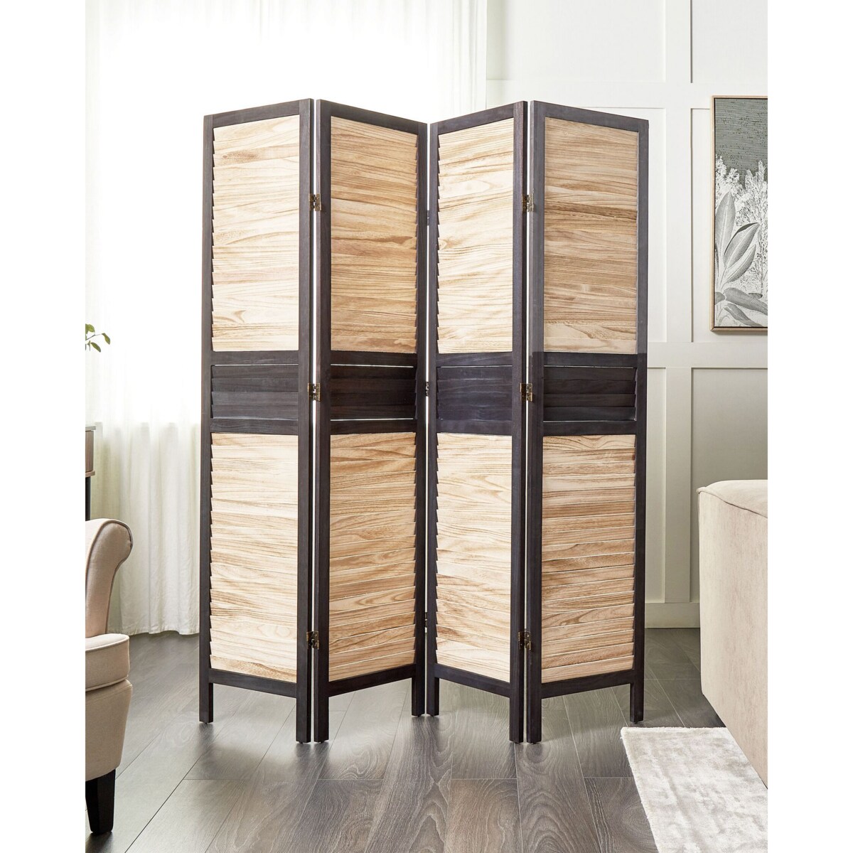 4-panelowy składany parawan pokojowy drewniany 170 x 164 cm jasne drewno BRENNERBAD