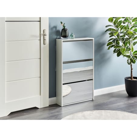 Szafka na buty 3 przegrody lustrzane fronty biała MIDFIELD