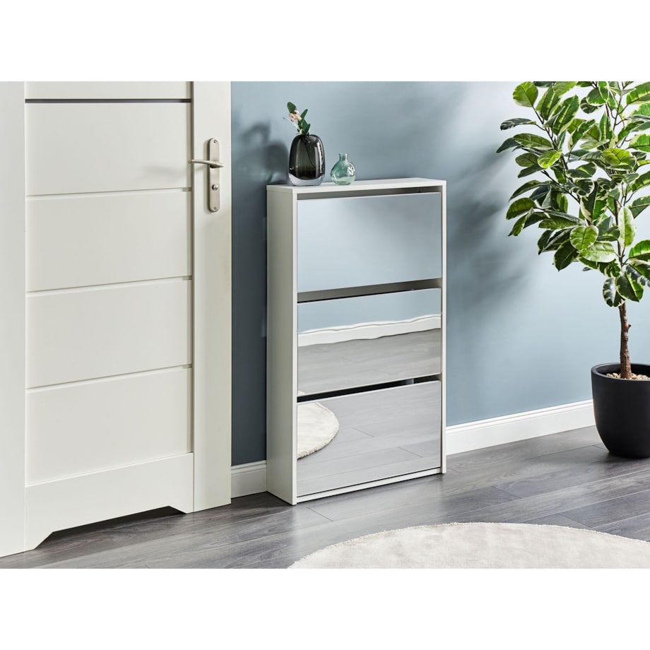 Szafka na buty 3 przegrody lustrzane fronty biała MIDFIELD