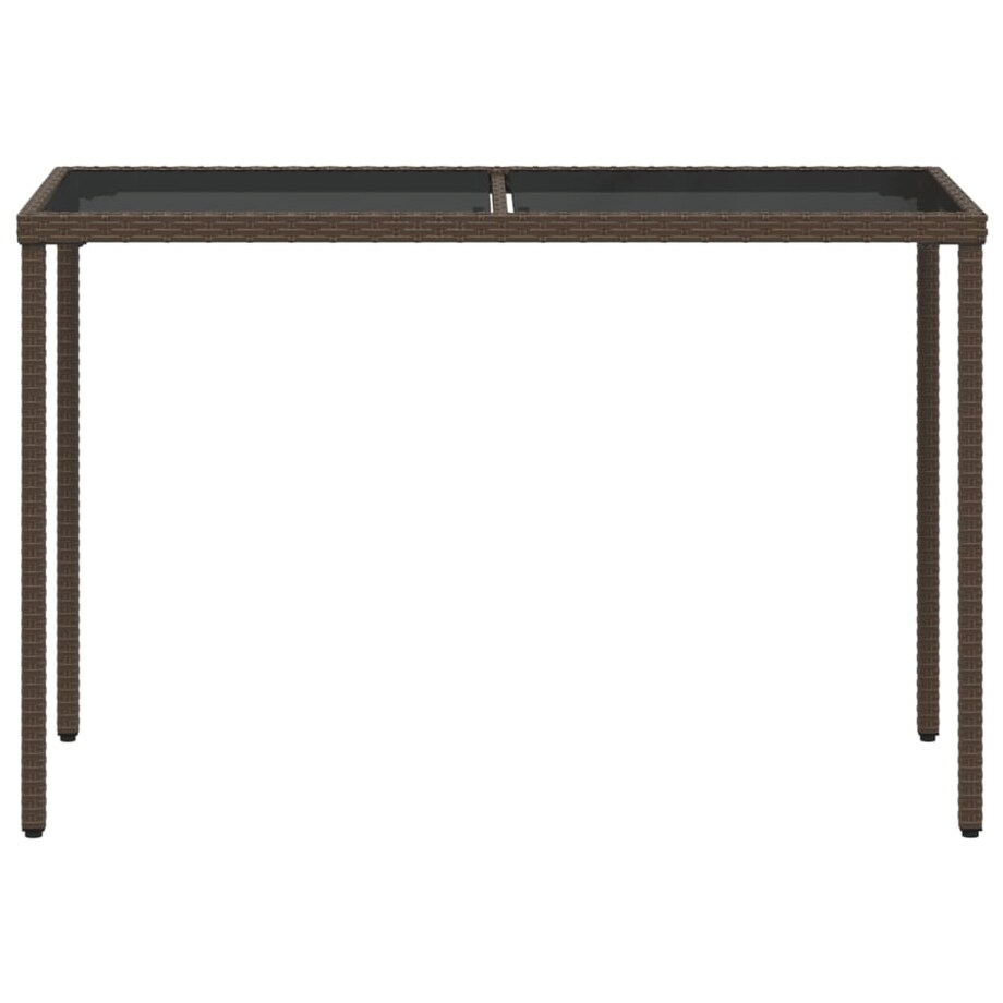 vidaXL Stół ogrodowy ze szklanym blatem, brąz, 115x54x74 cm, rattan PE