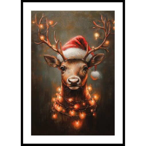 Poster Story, Plakat, Obraz - Renifer w Czapce Mikołaja, wymiary 30 x 42 cm