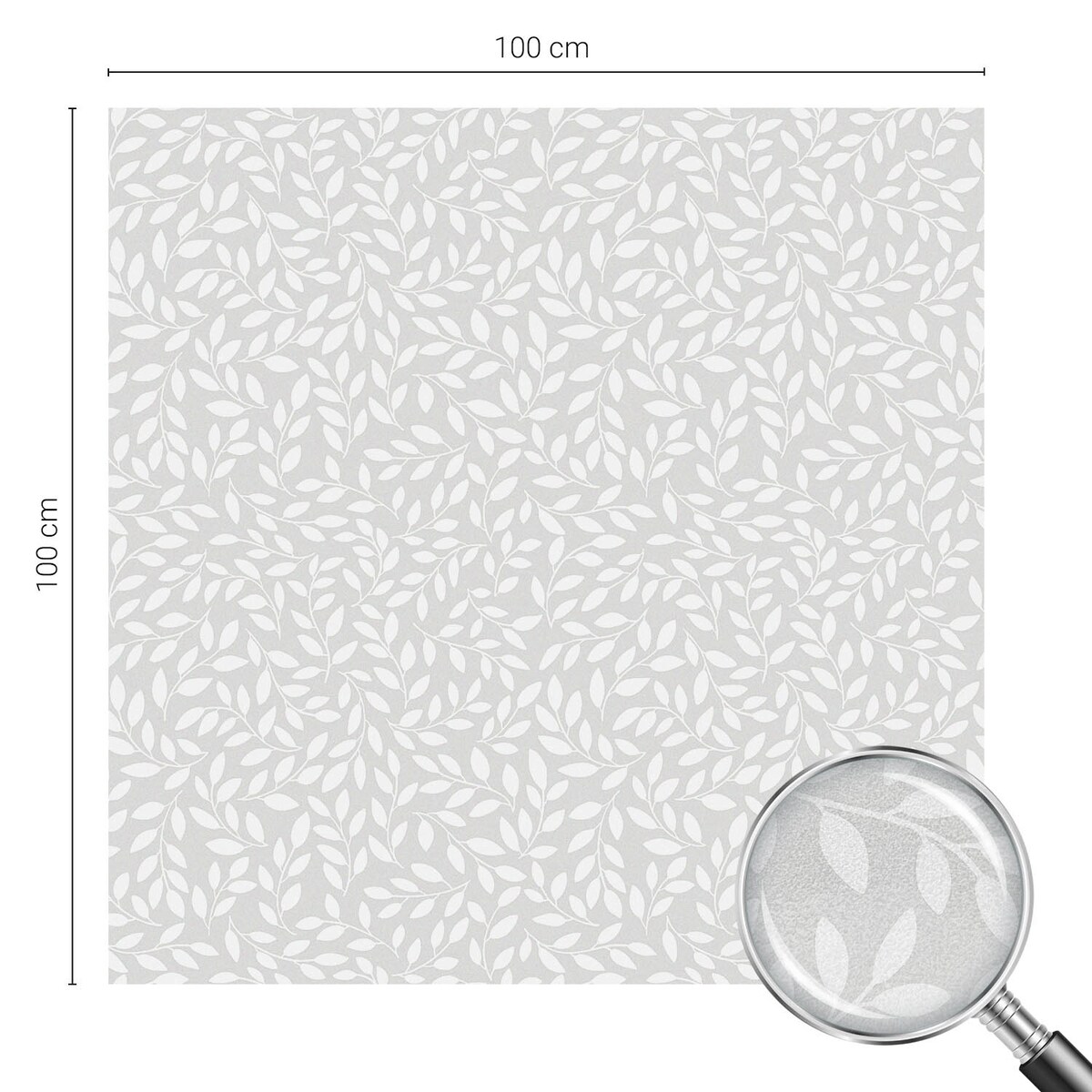 Folia okienna chroniąca prywatność - Subtelne liście na szarym tle - 100x100 cm