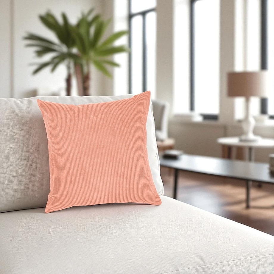 Łososiowa sztruksowa poduszka dekoracyjna 50x50 Iga - ciepły jasny róż