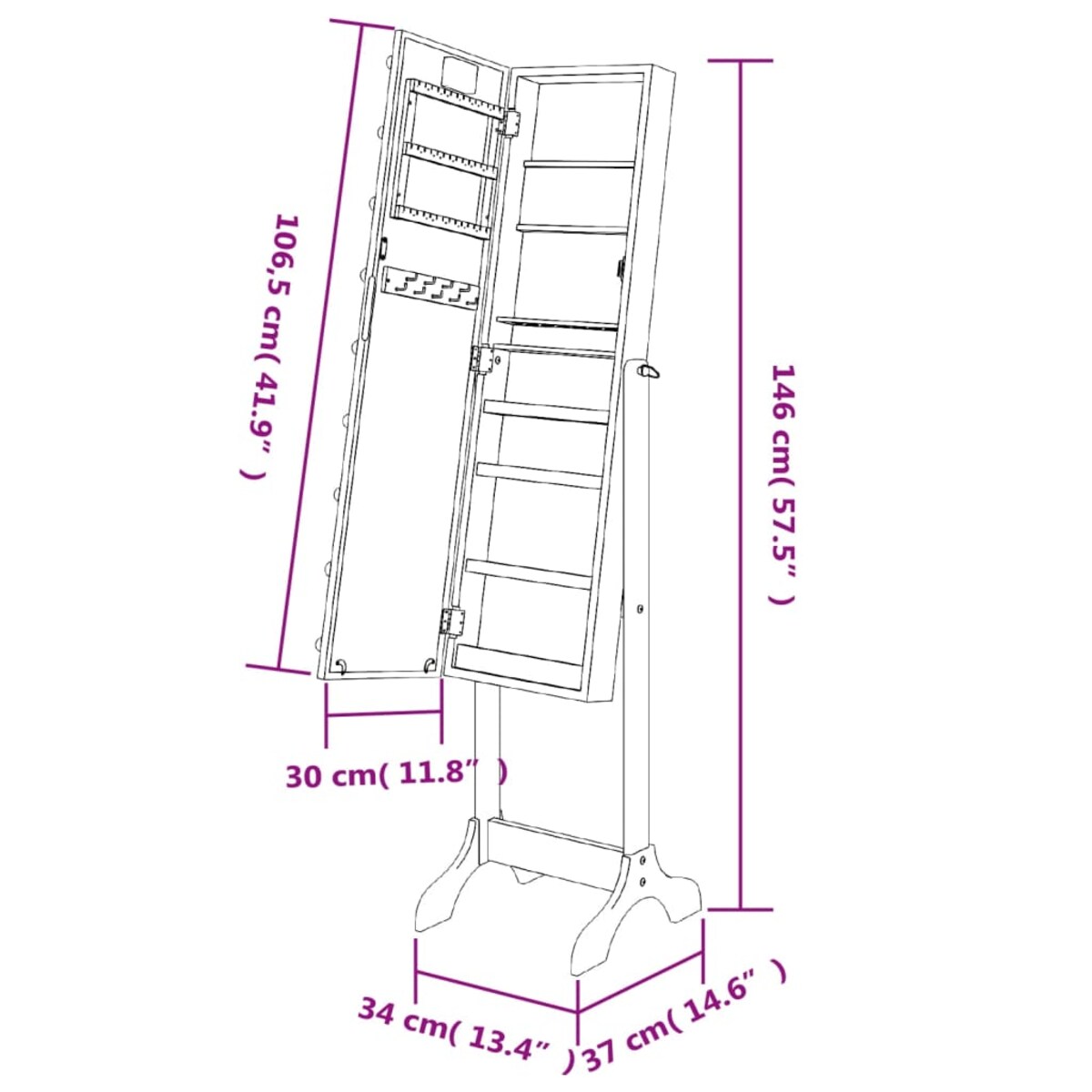 vidaXL Lustro stojące z LED, 34x37x146 cm