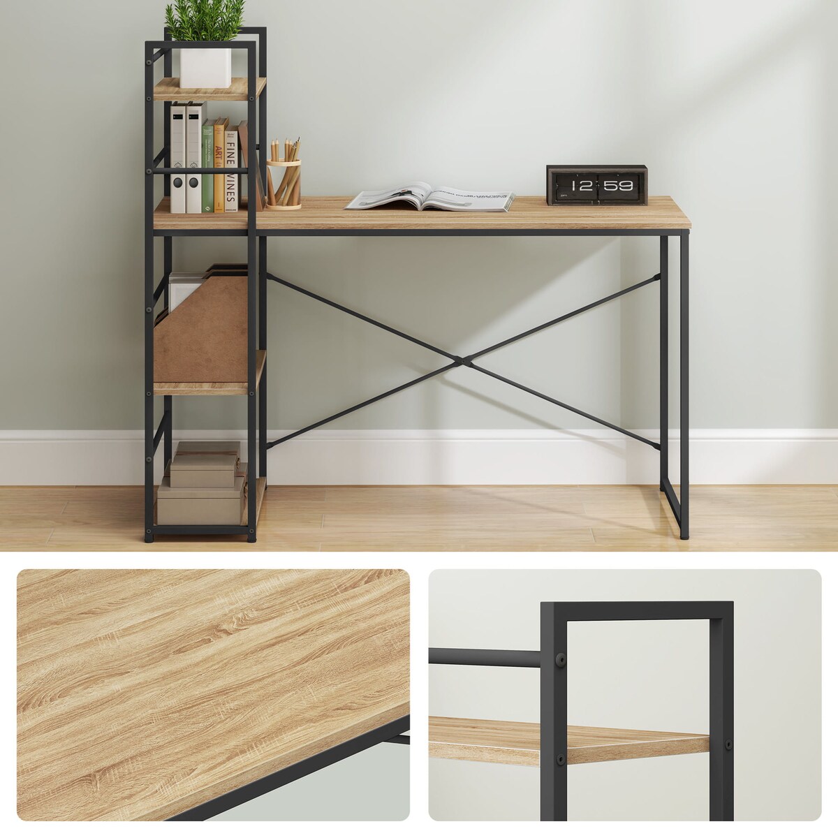 Biurko Komputerowe Max 4.0 Dąb Sonoma, Czarny