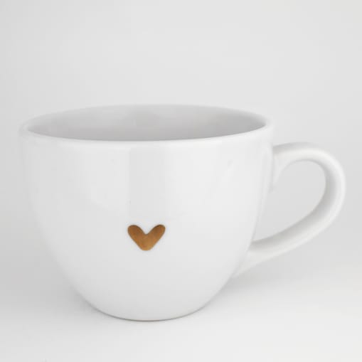 Biały kubek porcelanowy 500 ml - Motyw złotego serca na walentynki dla drugiej połówki