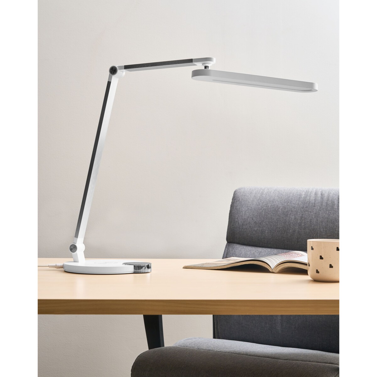 Lampa biurkowa LED CAROY Z ładowarką indukcyjną Biały