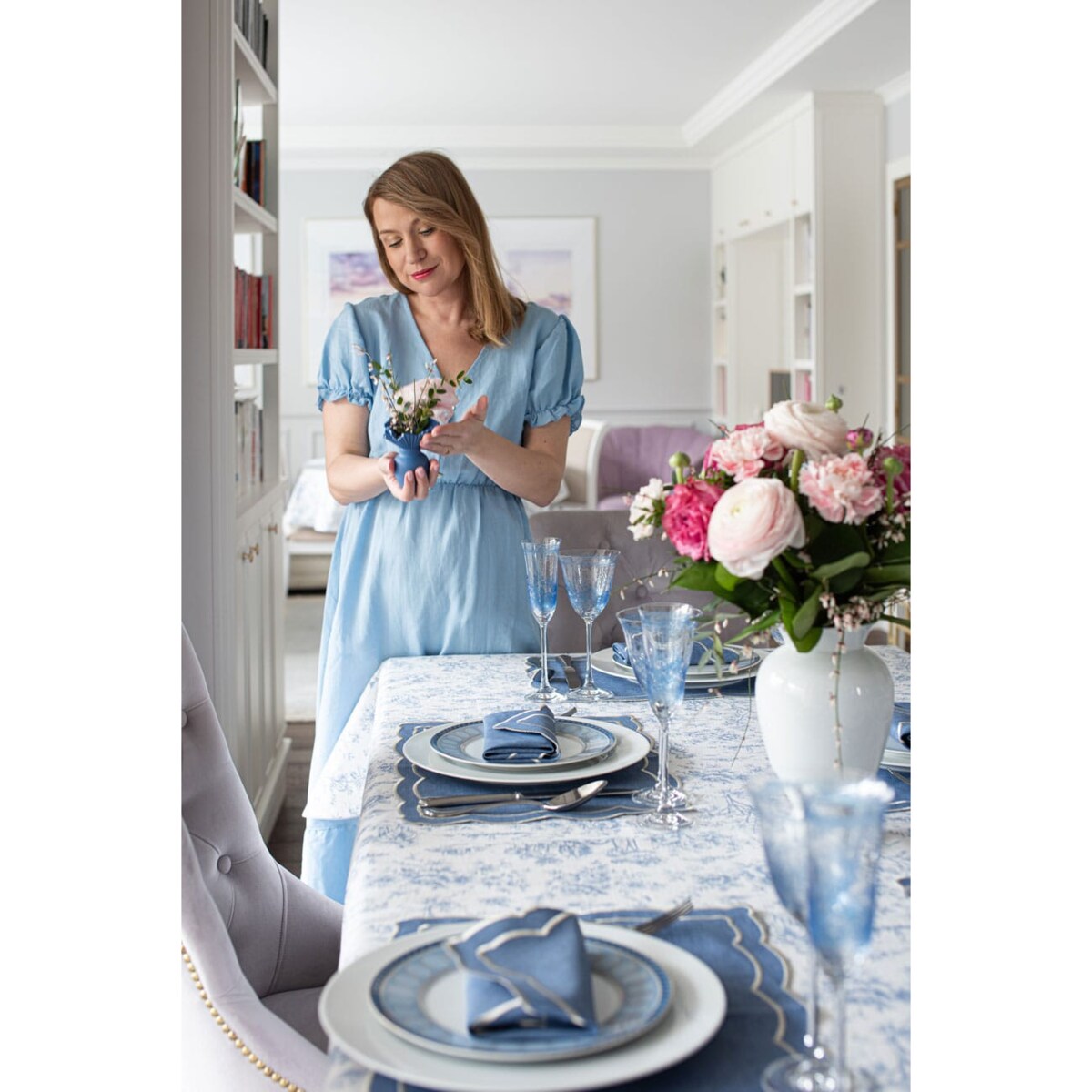 Bieżnik w stylu francuskim Toile de Jouy Blue – 50 × 220 cm