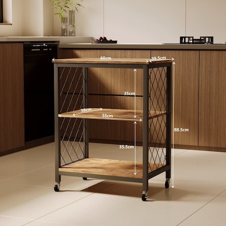 Szafka mobilna na kółkach loft stolik wózek kuchenny ciemny brąz 60 cm