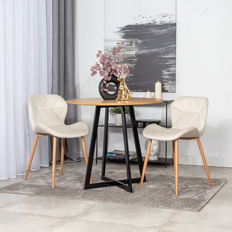 Krzesło tapicerowane welurowe beżowe jasne nogi do salonu