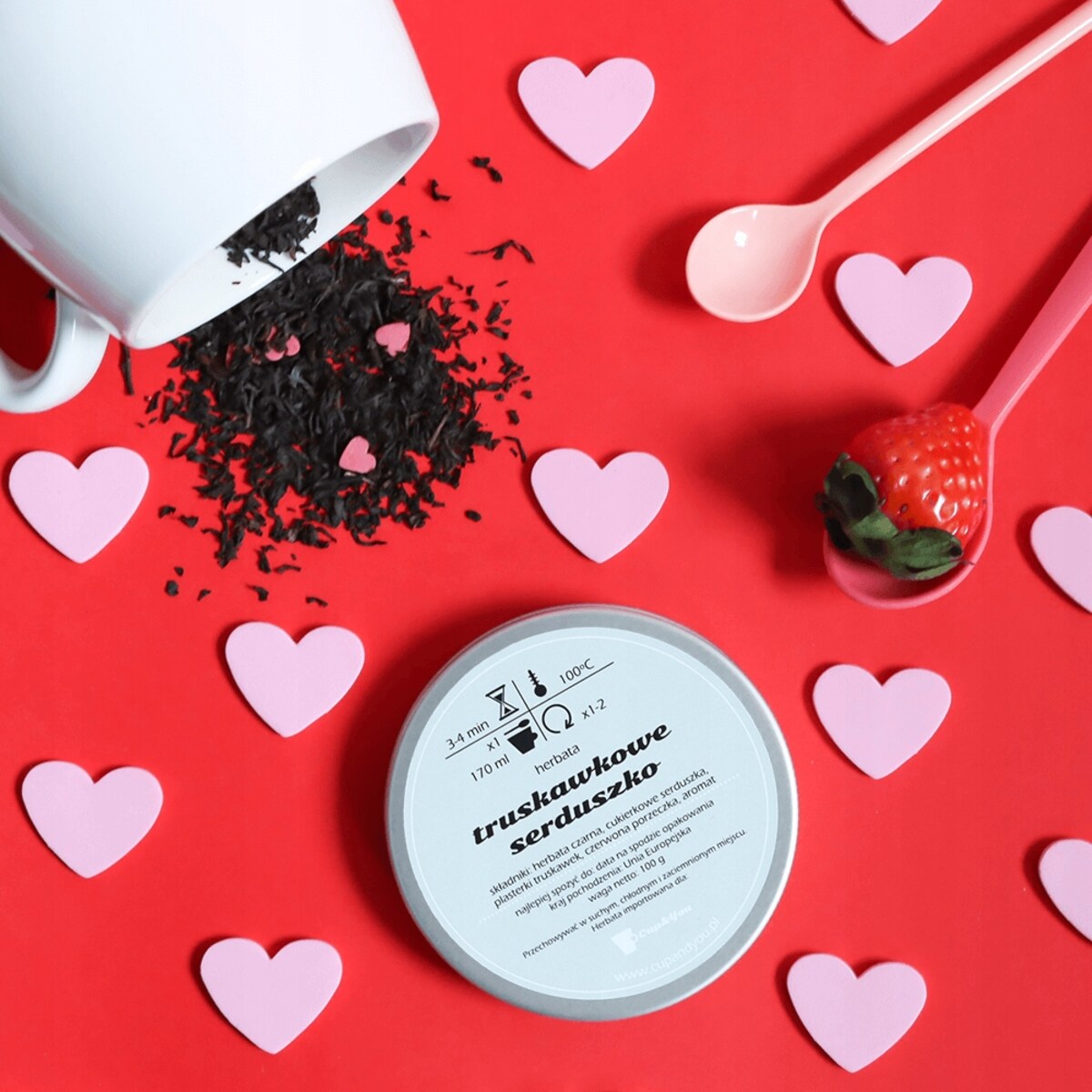 Herbata czarna TRUSKAWKOWE SERDUSZKO o smaku truskawkowo - porzeczkowym - herbata liściasta sypana mieszanka napar susz - gotowa na prezent upominek