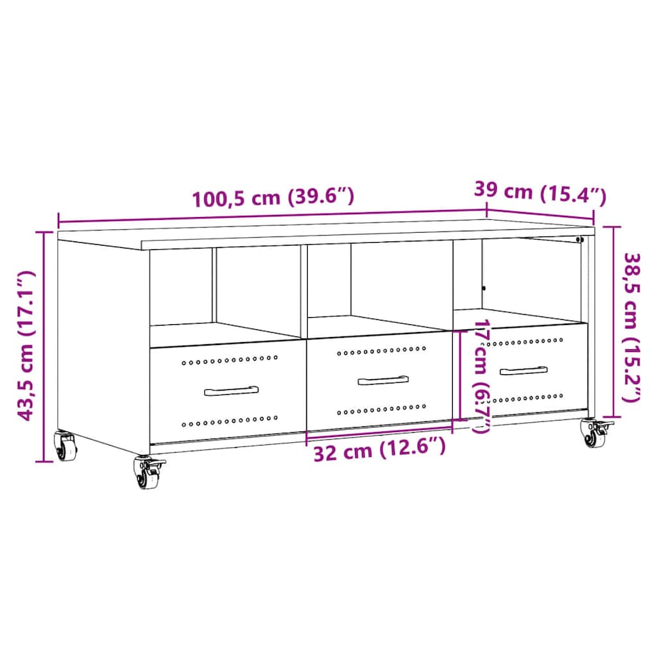 vidaXL Szafka RTV, oliwkowa, 100,5x39x43,5 cm, stal