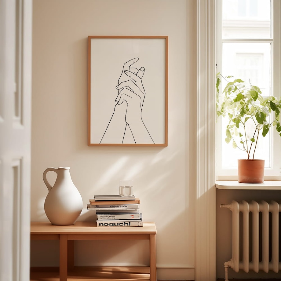 plakat line art dłonie 30x40 cm