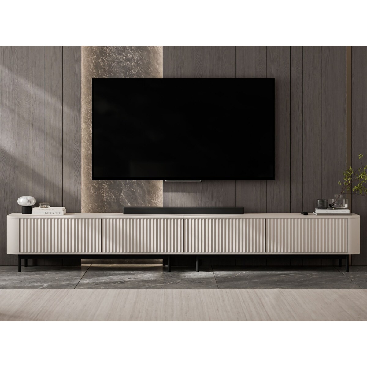 Szafka RTV Komoda RTV 280 cm Glamour Kaszmir Mat Czarny Stelaż