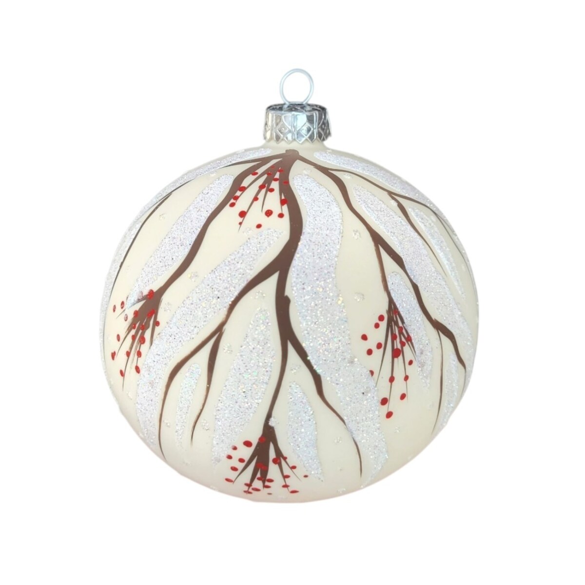 Komplet 6 bombek białych matowych Ø 80 mm z ptaszkami